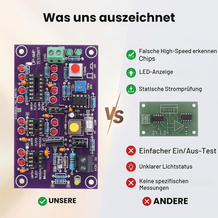 OP AMP Testmodul Operationsverstärker Testbrett Verstärkung Schaltung Test für Einzel Doppel Quad DC