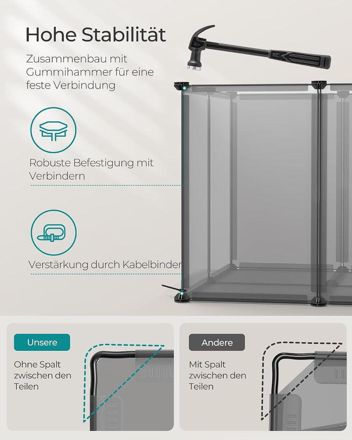 SONGMICS Freigehege mit Bodenplatten, Laufstall, Meerschweinchen Gehege, aus Kunststoff, Gehege für