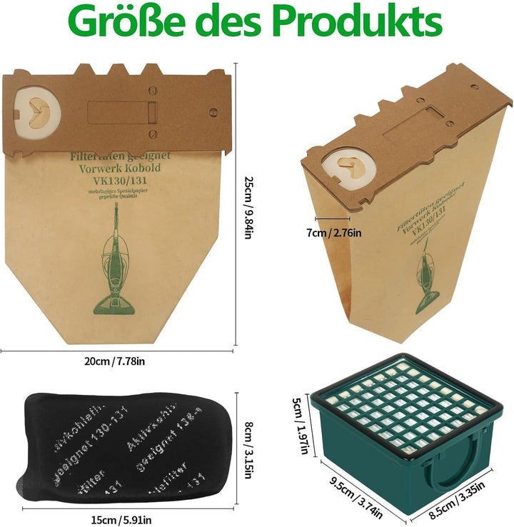 10 Staubsaugerbeutel geeignet für Vorwerk Kobold 130 131 131SC mit 1 HEPA filter und 2 Motorfilter