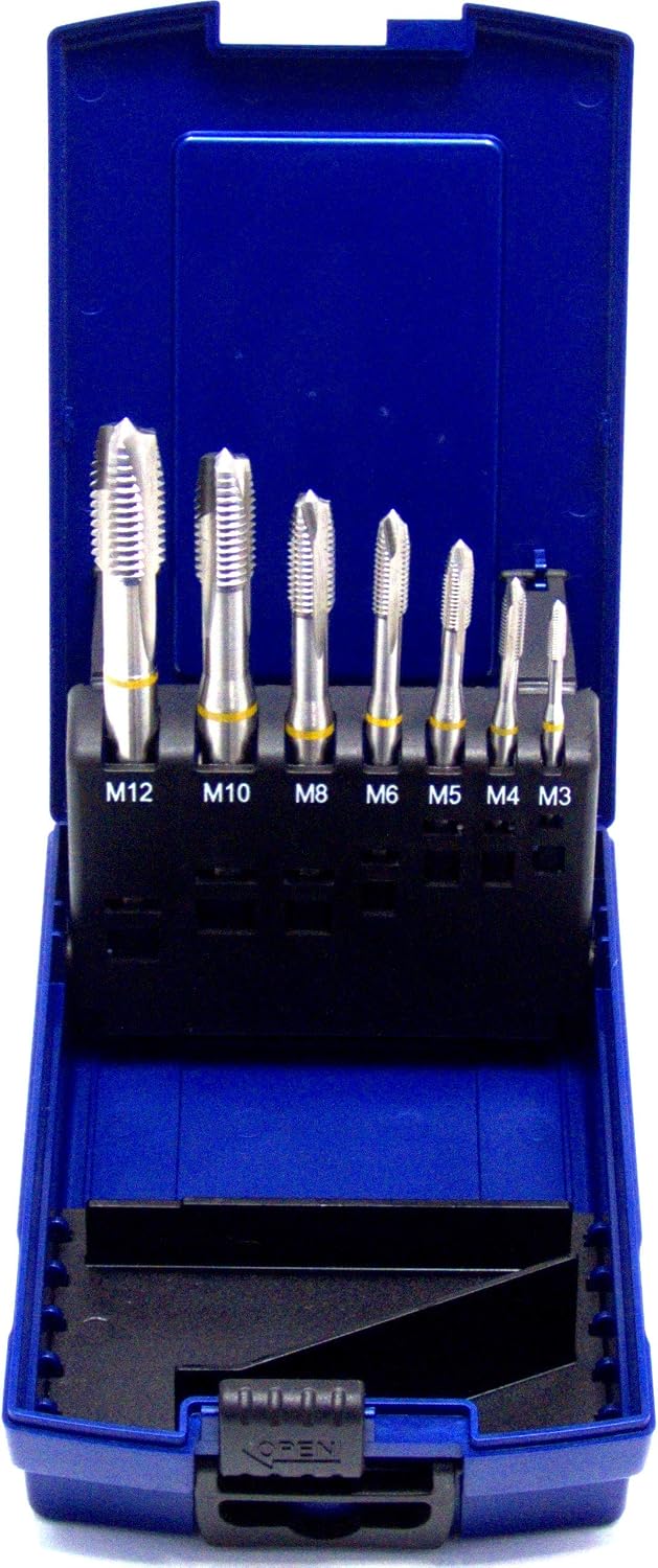 Maschinengewindebohrer Set 7-teilig M3 - M12 HSSE-Co5 DIN 371 Durchgangsloch Gelbring in Rosebox mit