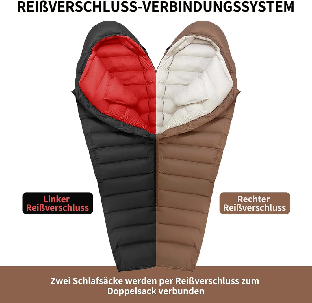 Daunenschlafsack, kleines packmass,650FP, RDS-Zertifiziert | Stegkonstruktion ,Für alle Jahreszeiten