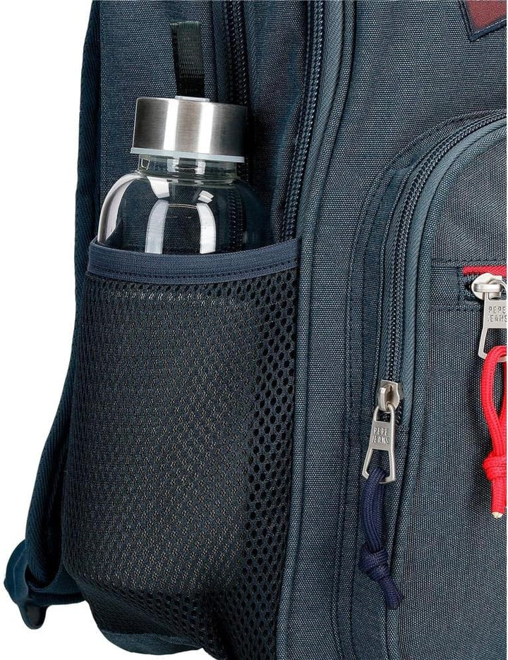 Pepe Jeans Kay Schulrucksack mit zwei Fächern und Trolley, 15,6 Zoll, Blau, 32 x 45 x 15 cm, Polyest