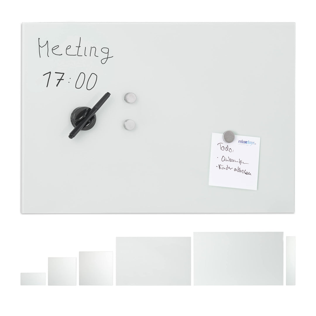 Relaxdays Glas-Magnetboard 60 x 40 cm, beschreibbar, Memboard, 3 Magneten, Sicherheitsglas, Magnetta
