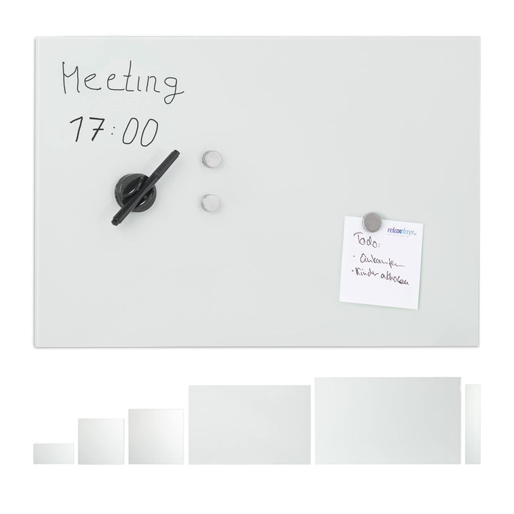 Relaxdays Glas-Magnetboard 60 x 40 cm, beschreibbar, Memboard, 3 Magneten, Sicherheitsglas, Magnetta