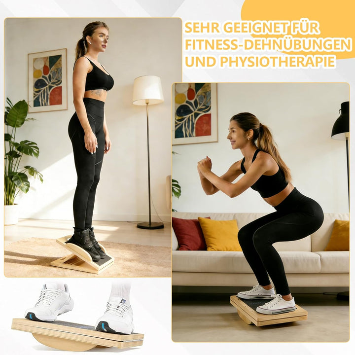 Schrägbrett aus Holz für effektives Dehnen, 3-in-1 Balance Board & Stretch Board für Wadendehner, Kn