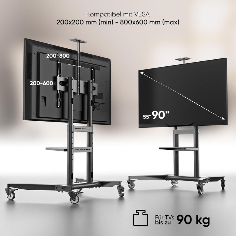 ONKRON TV Ständer rollbar für 55-90 Zoll TVs bis zu 75 kg, Fernsehständer höhenverstellbar 200x200-8