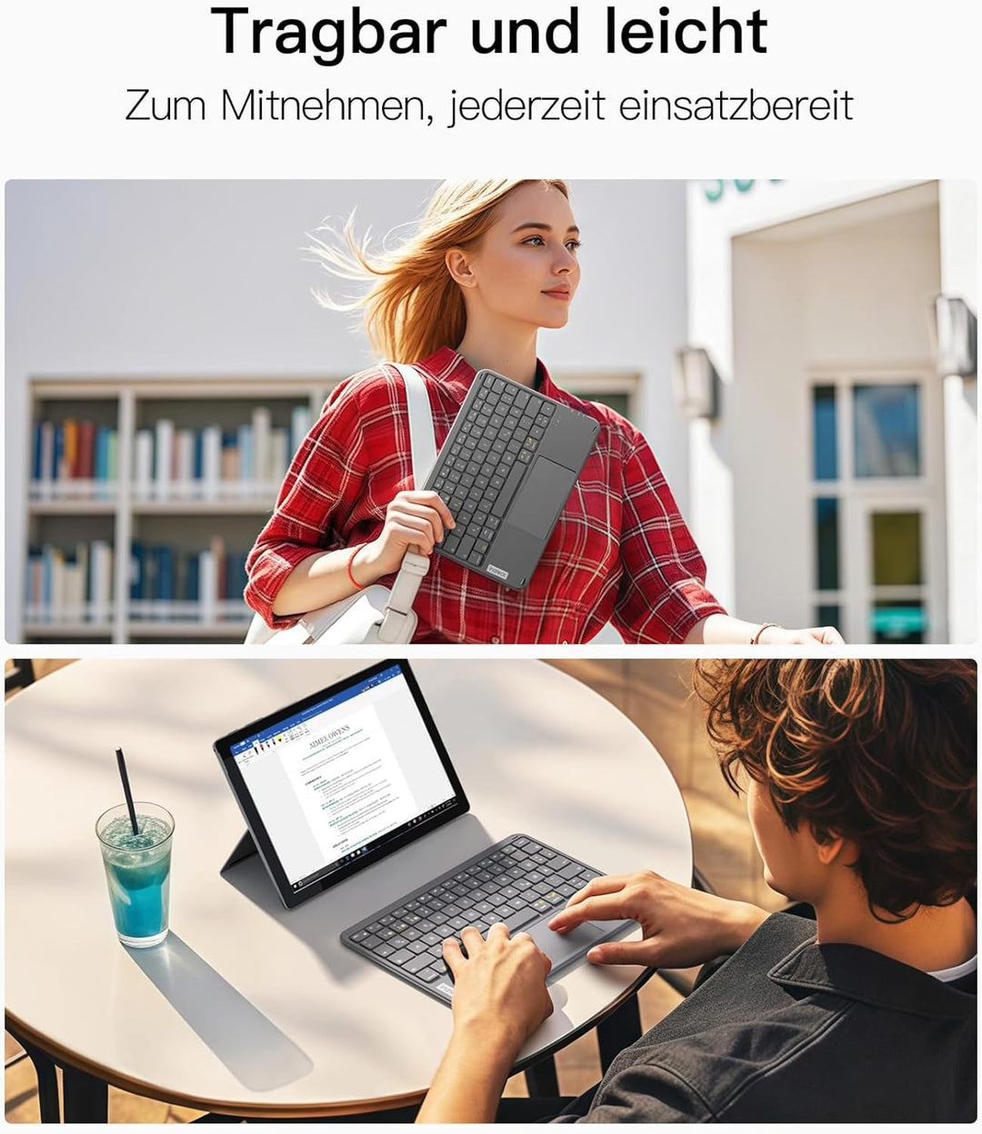Inateck Tablet Tastatur mit Touchpad, Ultraleichte Tastatur Kabellose QWERTZ Deutsch mit Trackpad, k