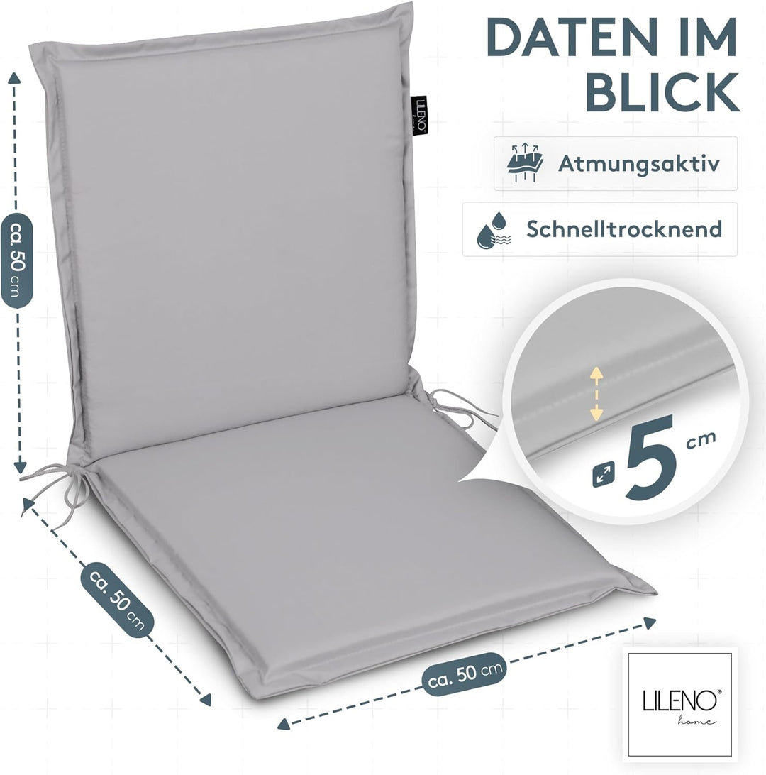 LILENO HOME Gartenstuhl Auflagen [4er Set - Niedriglehner] in Grau - Bequeme Liegen als Sitzauflagen