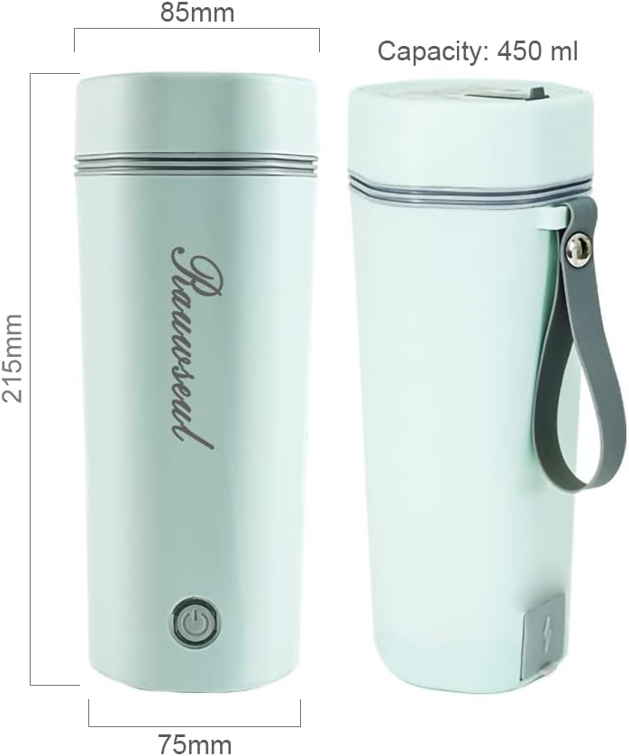 Rauwseul Reise-Elektrisch-Wasserkocher, 450 ml tragbarer Mini-Heizbecher, 3 in 1 Mini-Thermoskanne 3