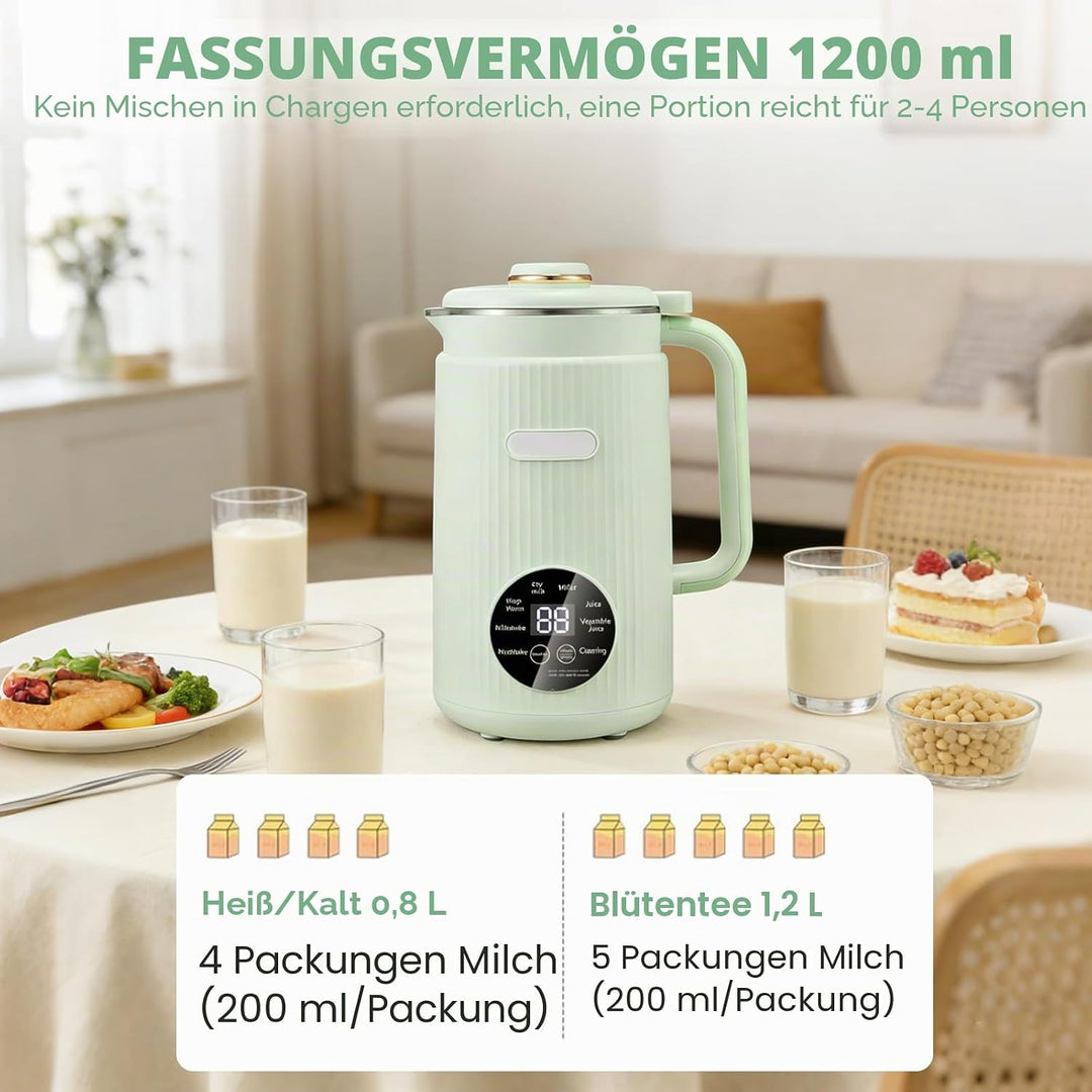 Nussmilchmaschine 8-in-1, Pflanzenmilchbereiter 1200 ml mit Selbstreinigung, Warmhaltefunktion &amp; Tim