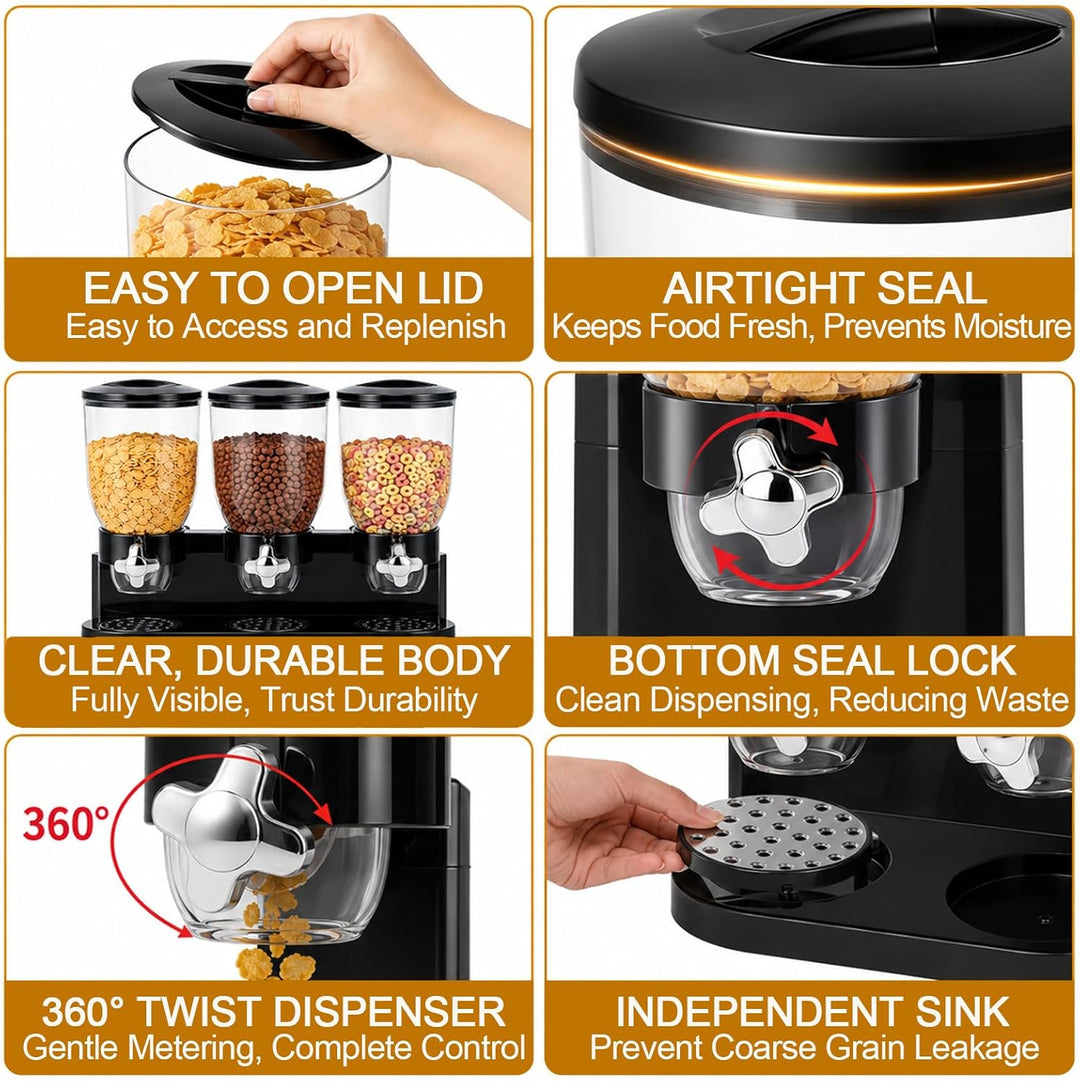 Cereal Dispenser Countertop 2L 3er Pack, Luftdichter Müslispender für die Organisation des Küchenvor