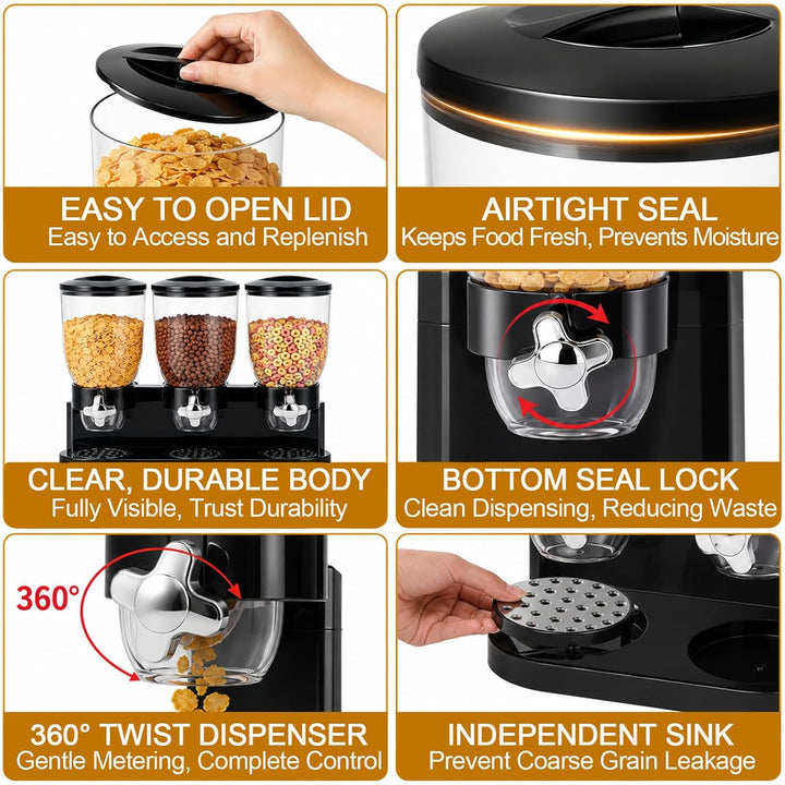 Cereal Dispenser Countertop 2L 3er Pack, Luftdichter Müslispender für die Organisation des Küchenvor