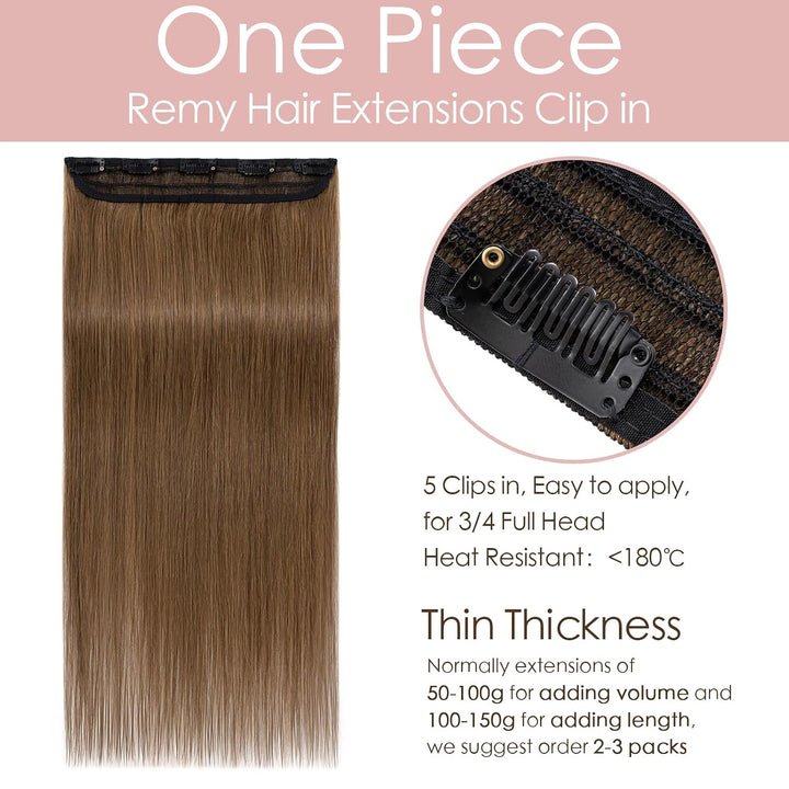 Clip in Extensions Echthaar 1 Piece 5 Clips 7A Human Hair Weich Lang Haarverlängerung Günstig Glatt