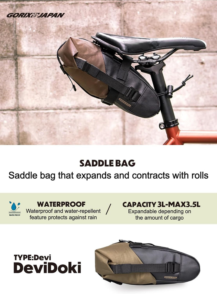 GORIX Fahrrad-Satteltasche, wasserdicht, erweiterbar, Rollentyp, 3 l, langlebig, leicht, für Rennrad