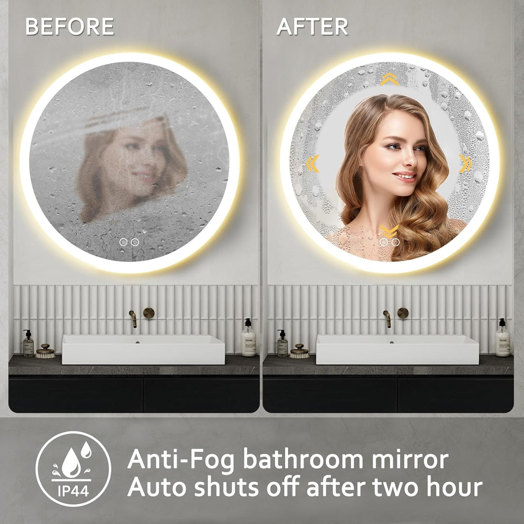 Habison Runder LED Badezimmerspiegel 70cm Bad Wandspiegel Acrylrahmen Lichtkreis Warmweiss/Kaltweiss