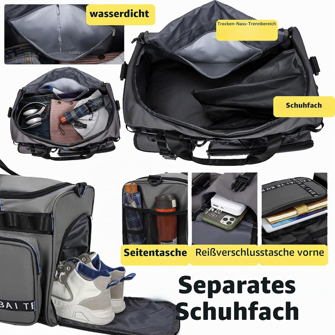 Reisetasche Damen Herren, 65L Wasserabweisende Sporttasche, Large Capacity Reise Tasche Gym Bag, mit