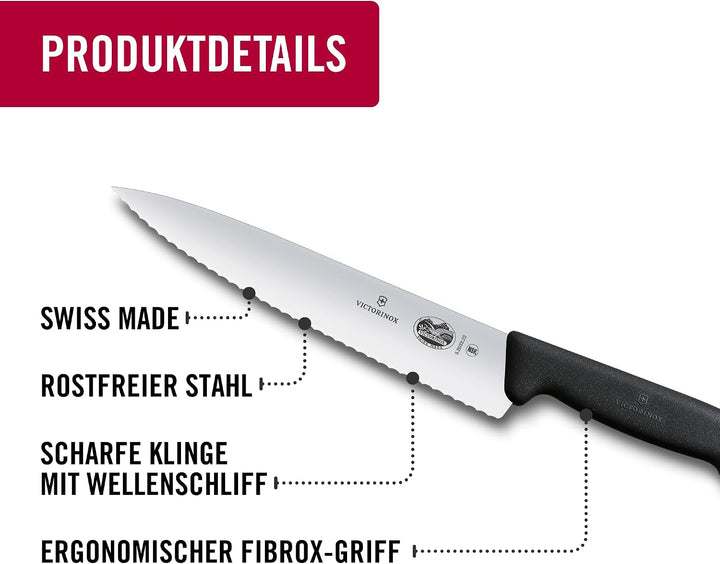 Victorinox Fibrox Kochmesser mit Wellenschliff, Breites Universalmesser für Fleisch, Gemüse und Obst