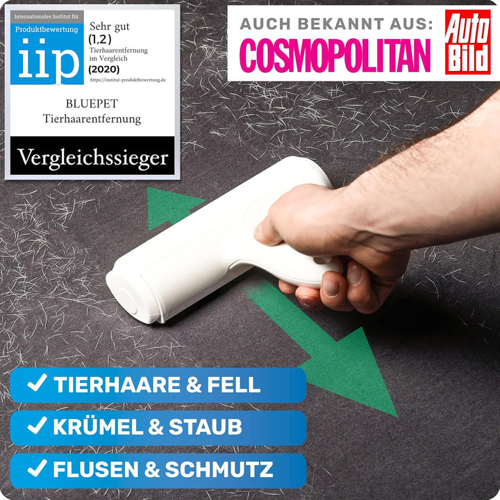 BluePet Tierhaarentferner wiederverwendbar mit Mini Fusselrolle | Fusselentferner für Kleidung, Sofa