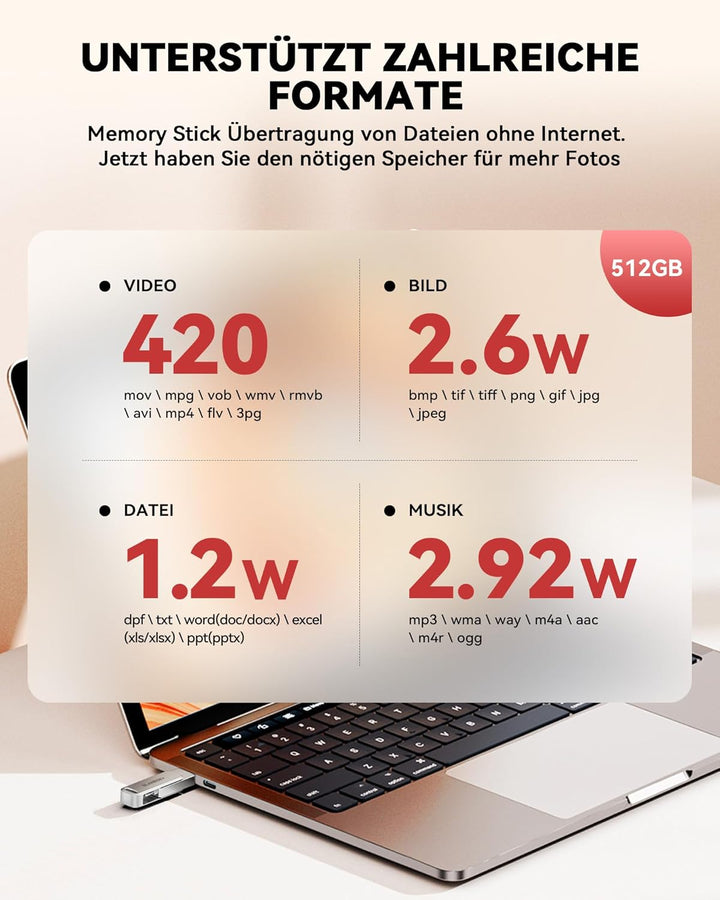 MFi Zertifizierter USB C Stick für iPhone 15, 3 in 1 Memory Stick, Externer Speicher für Lightning/i