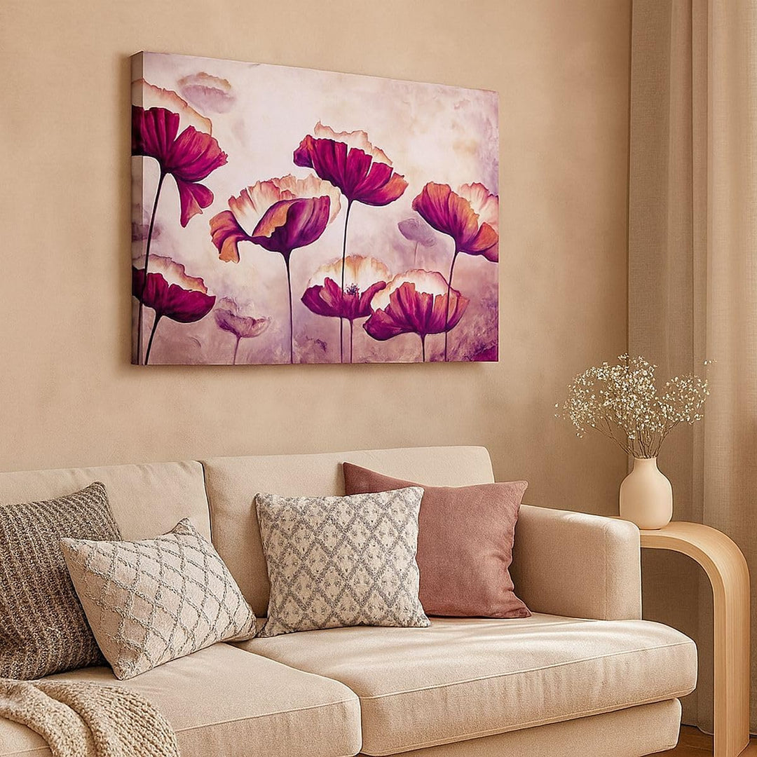 Bilder auf Leinwand 100x70cm Leinwandbild mit Rahmen Mohn Blume Wiese Gross Wanddeko Bild Schlafzimm