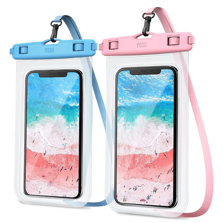 YOSH Blau und Rosa wasserdichte Handyhülle [2 Stück], 7 Zoll IPX8 Unterwasser Handyhülle, Wasserfest