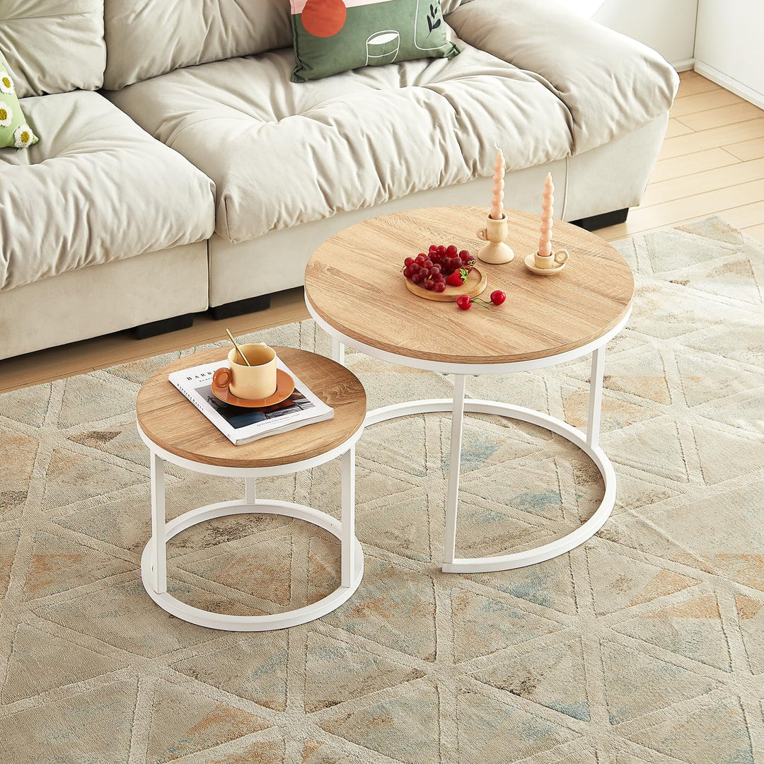 buybyroom 2er-Set verschachtelbare Couchtische im skandinavischen Stil - Runde Wohnzimmertische - 60
