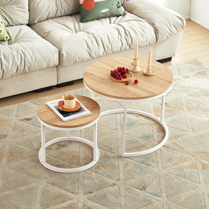 buybyroom 2er-Set verschachtelbare Couchtische im skandinavischen Stil - Runde Wohnzimmertische - 60