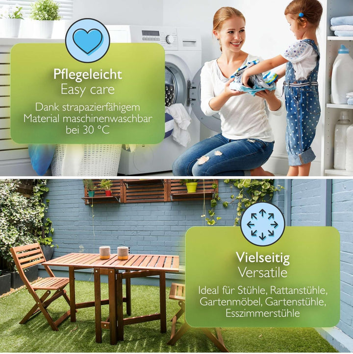 etérea 2er Set Sitzkissen Outdoor 40x40 mit Bändern - Stuhlkissen Grau für Gartenstuhl & Innenbereic