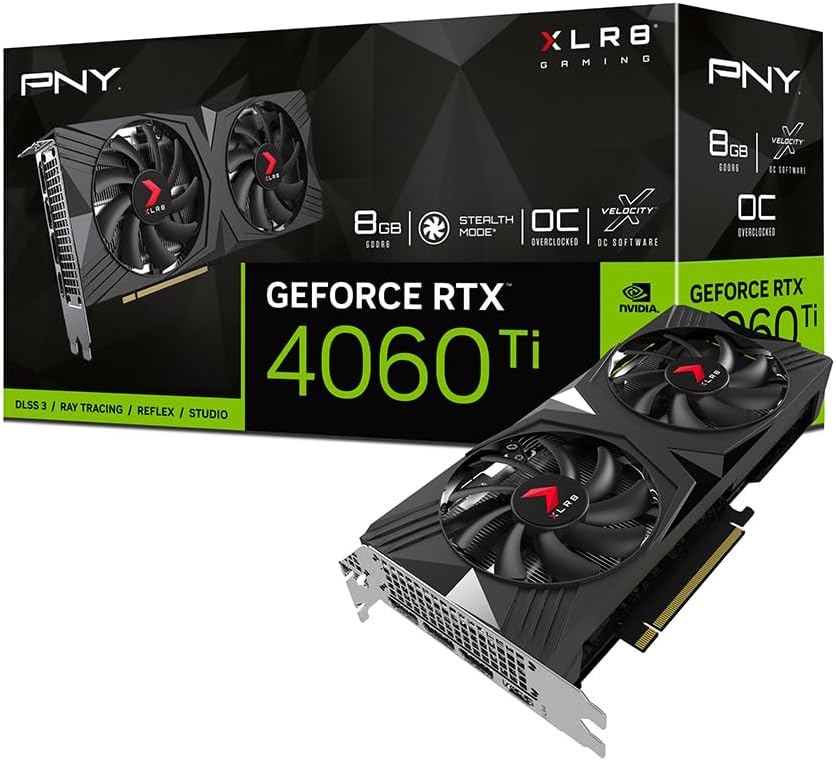 PNY GeForce RTX™ 4060 Ti 8GB XLR8 Gaming Verto Overclocked Dual Fan Graphics Card DLSS 3 RTX 4060Ti
