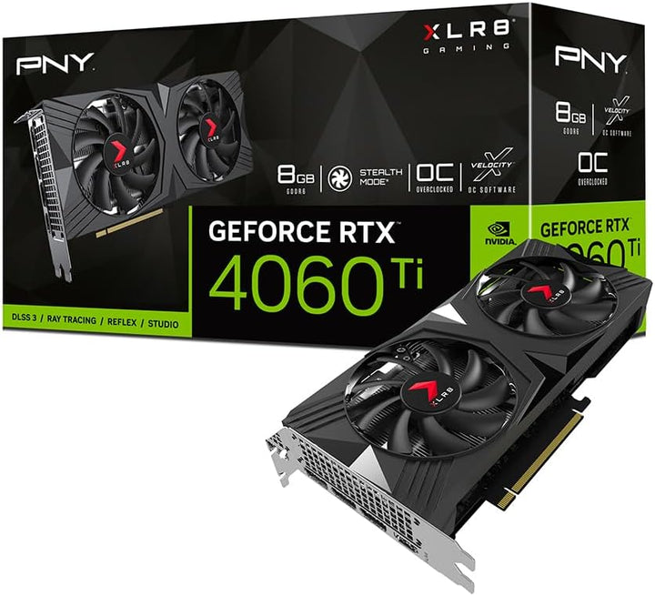 PNY GeForce RTX™ 4060 Ti 8GB XLR8 Gaming Verto Overclocked Dual Fan Graphics Card DLSS 3 RTX 4060Ti