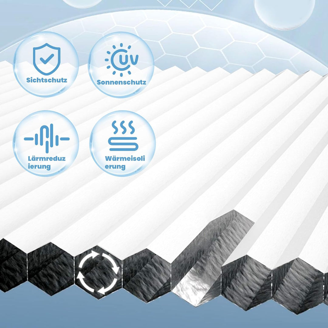 TFSKY Wabenplissee Plissee ohne Bohren Verdunkelung Klemmfix Zweifarbigz Weiss-Weiss B55 x H180 cm D