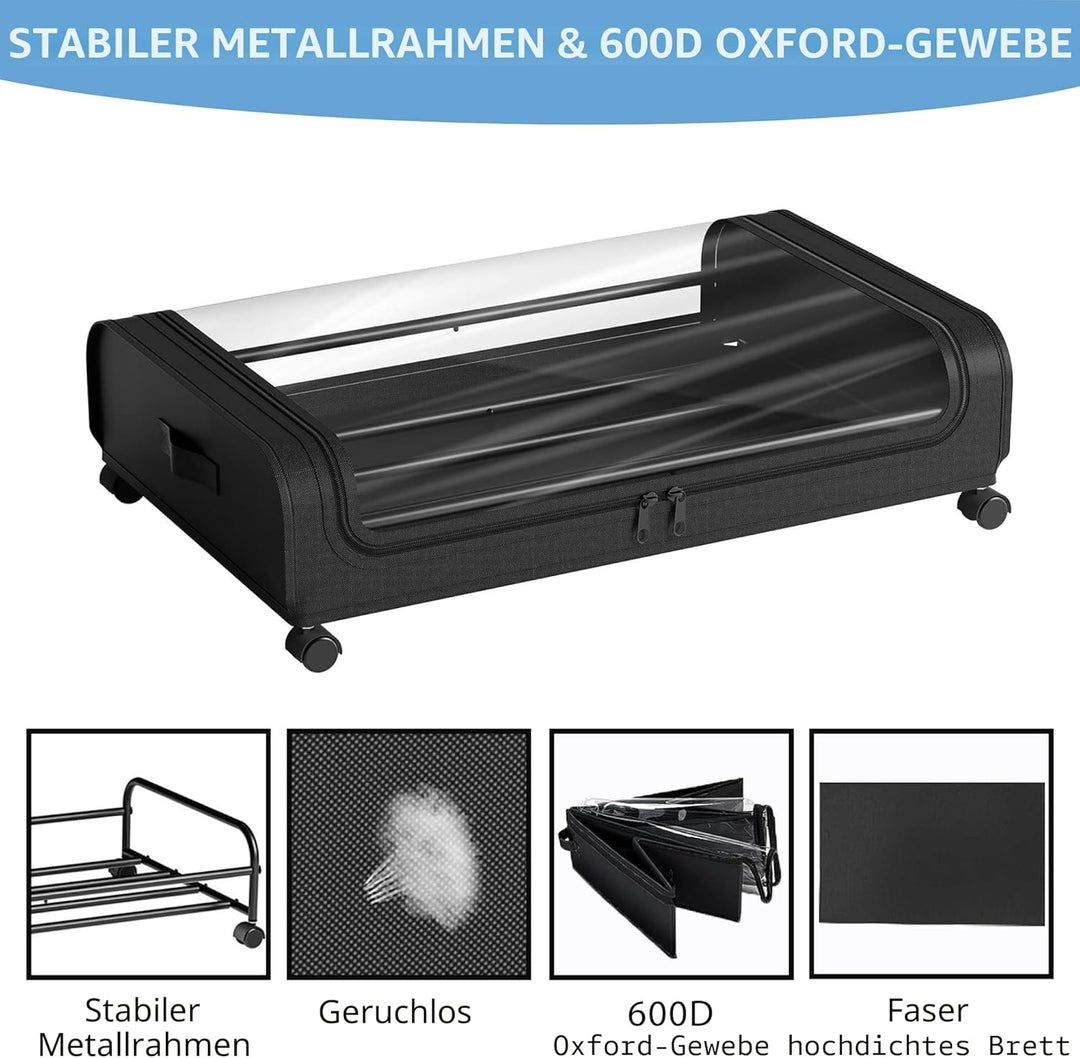 Unterbett Aufbewahrungsbox 2 Stück Unterbettkommode mit Rollen Deckel 48L Metallrahmen Bettkasten Or