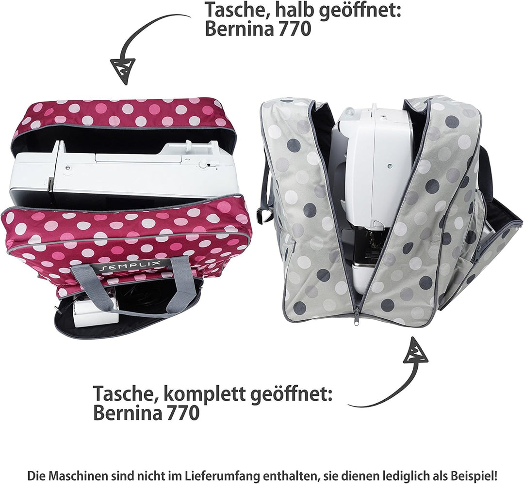 SEMPLIX XL-Nähmaschinentasche, Polka Dots Beere/Rosa, 52x42x27 cm, Grosse stabile Transport und Aufb