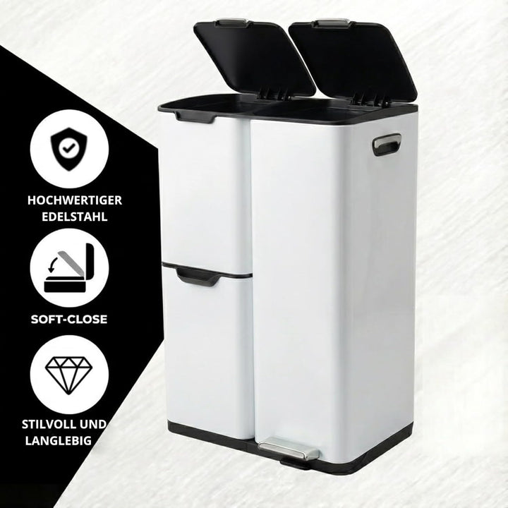 Bayt Mülleimer 3 Fächer - Abfalleimer - Edelstahl-Abfallbehälter - Treteimer für Mülltrennung - Müll