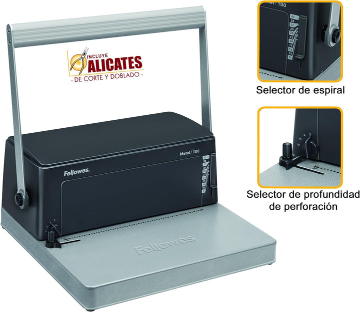 Fellowes Metal 100 Metall-Bindegerät, manuell ohne Einschubwalze, ohne Einschubwalze