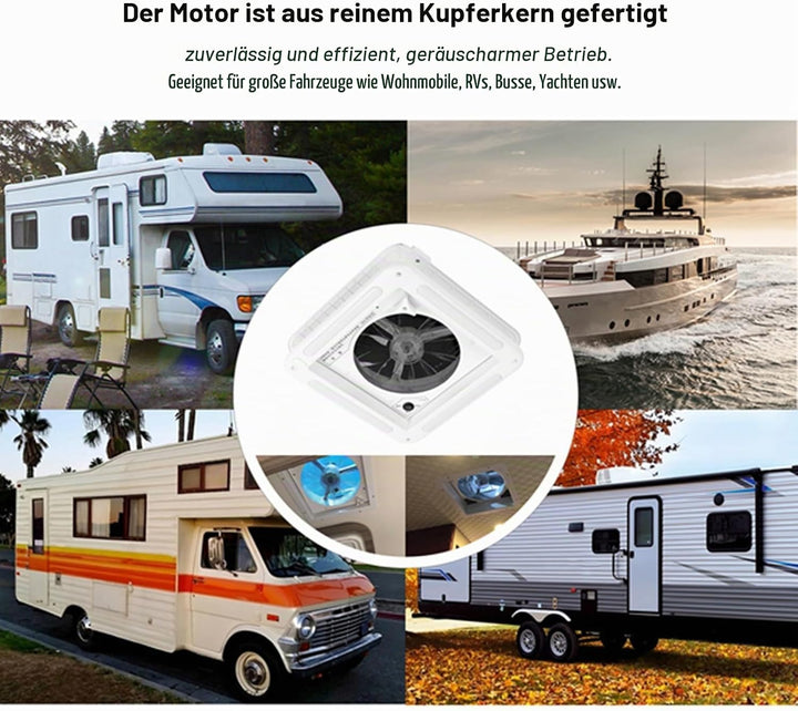 Bewinner 12 V Wohnmobil Dachlüfter 11 Zoll, 2 Wege Luftbelüftung mit LED Licht, ausgestattet mit Ede