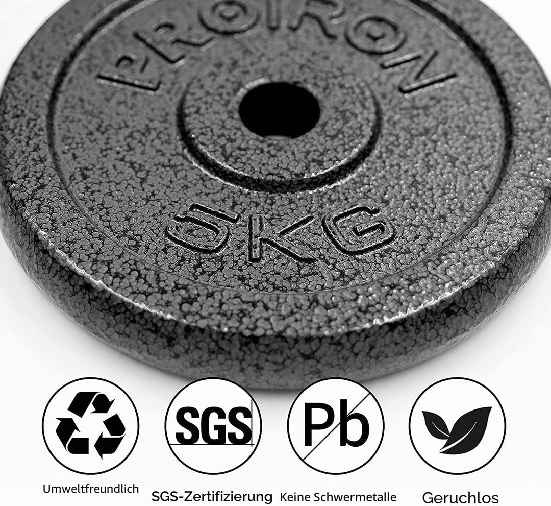 PROIRON Hantelscheiben Set Gusseisen mit 25mm Bohrung, 1,25kg/2,5kg/5kg/10kg Guss Scheiben Gewichte