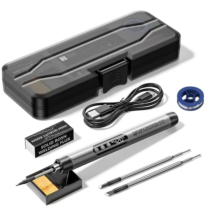 Hengrongshen Lötkolben Set, Lötkolben Akku mit LED Anzeige, 3 Lötspitzen, Tragbarer Soldering Iron,