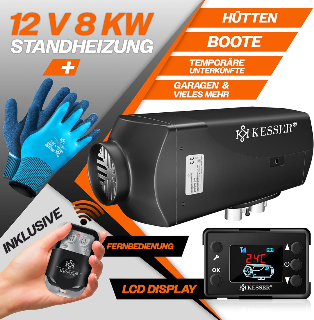 KESSER® Standheizung Diesel 8kW Dieselheizung 12V/24V mit Timer, LCD-Display & Fernbedienung | Schne