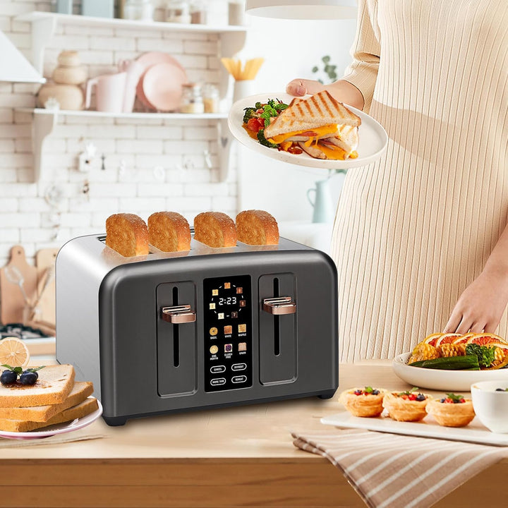 SEEDEEM Toaster 4 Slice, Stainless Toaster LCD Display&Touch Buttons, 50% Faster Heating Speed, 6 Br