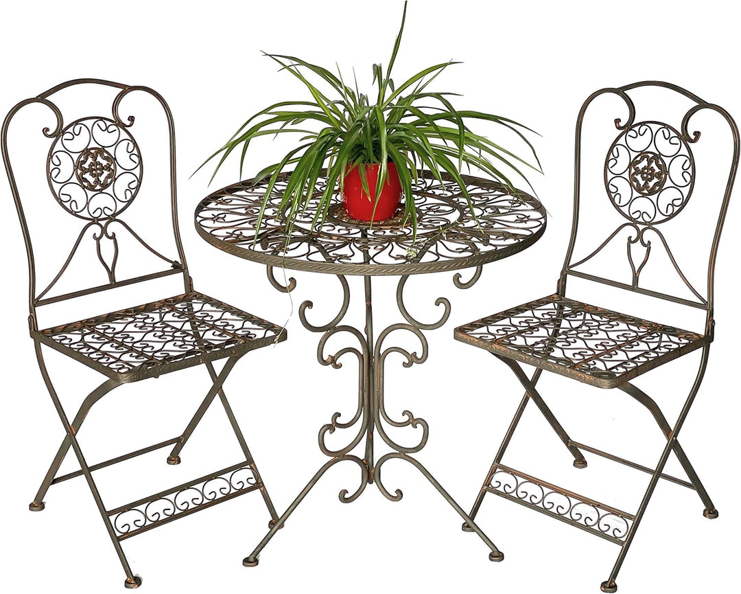 DanDiBo Sitzgruppe Eisen Garten Antik Bistroset Tecla Bistrotisch mit 2 Stühlen klappbar Metall Gart