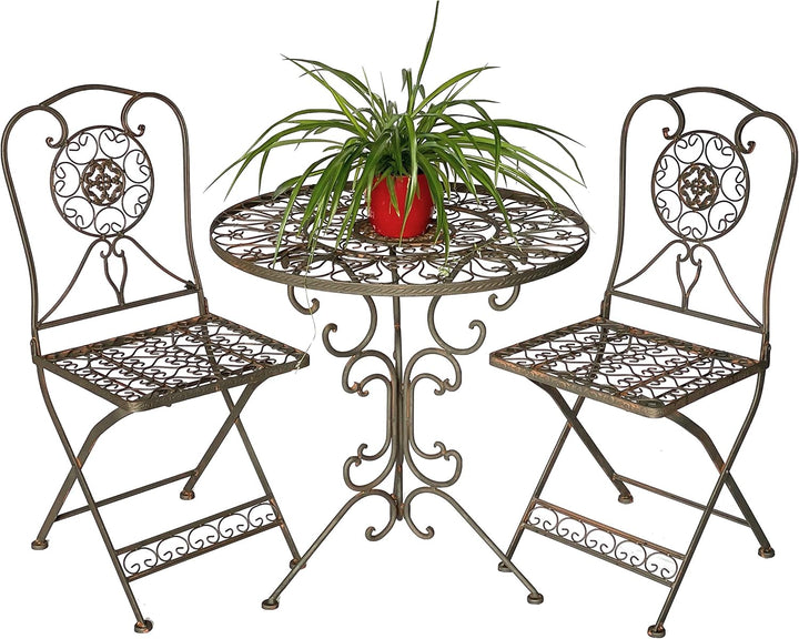DanDiBo Sitzgruppe Eisen Garten Antik Bistroset Tecla Bistrotisch mit 2 Stühlen klappbar Metall Gart