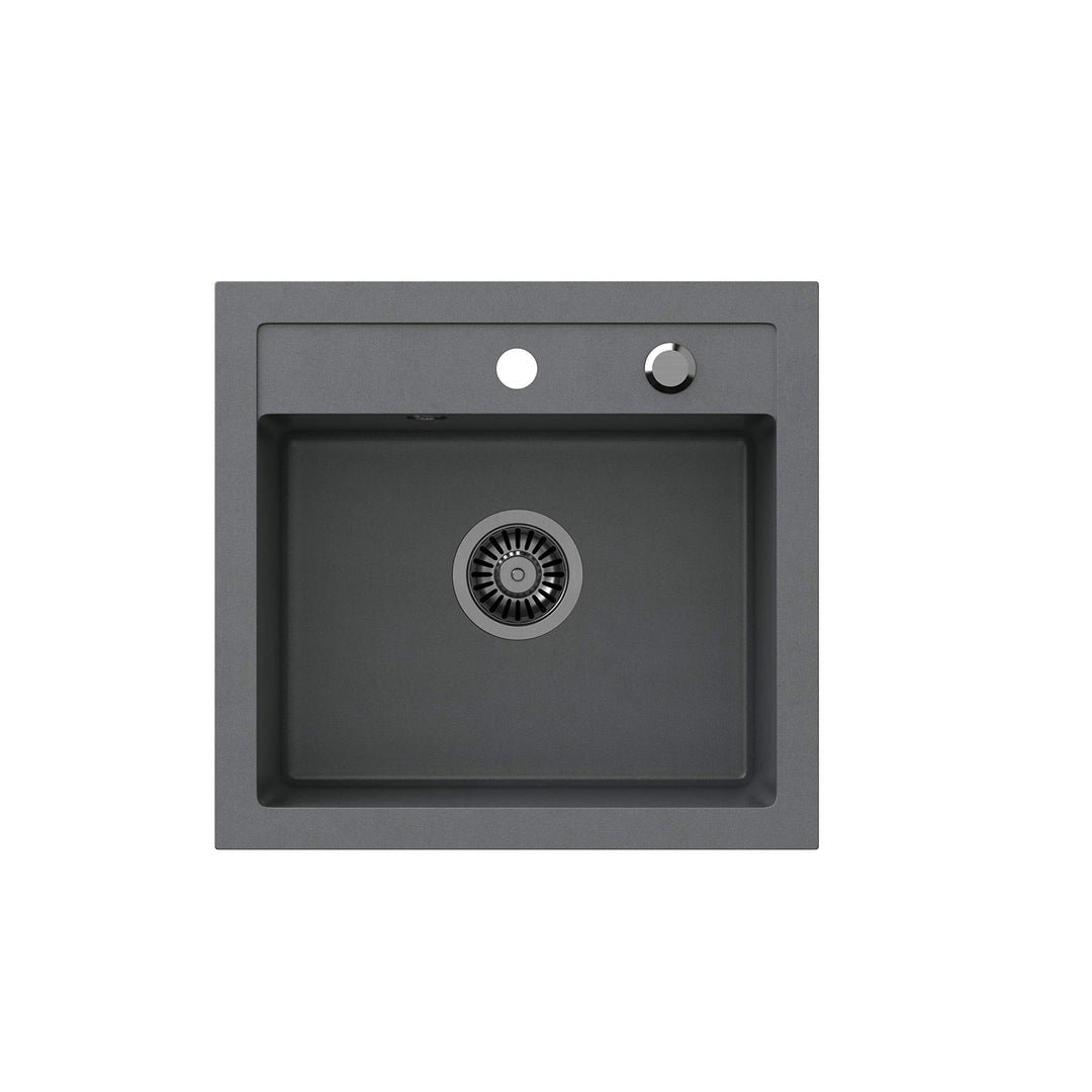 VBChome Spülbecken 50 x 47 cm Grau Spüle Einzelbecken Küche Einbauspüle Verbundspüle Küchenspüle ges