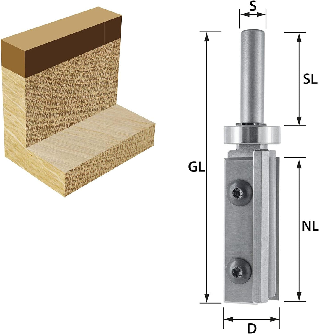 ENT 20328 Wendeplatten Bündigfräser HW, Schaft (S) 8 mm, Durchmesser (D) 19 mm, NL 49,5 mm, SL 30 mm