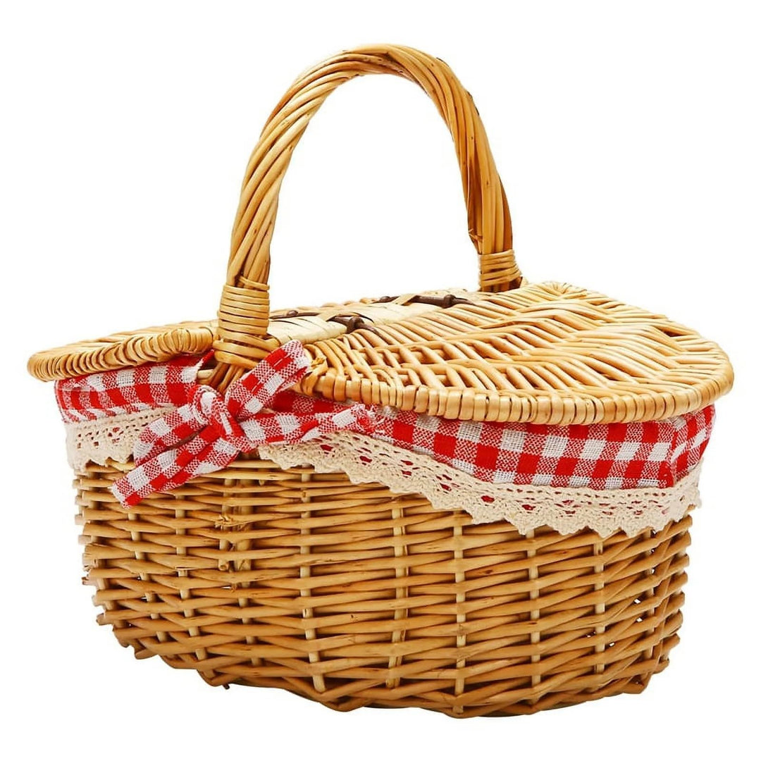 Kleiner Weidenkorb mit Deckel und Henkel Geflochten Ovaler Picknickkorb Kinder Rotkäppchen Korb mit