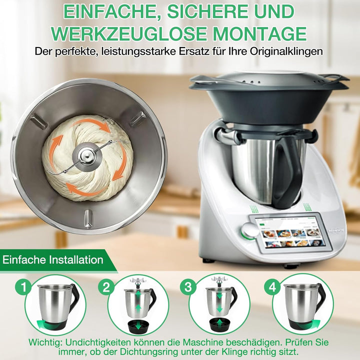 Edelstahl Teigmesser 304, Mixmesser Ersatz Zubehör Passend für Thermomix TM7/TM6/TM5, Antihaft Messe