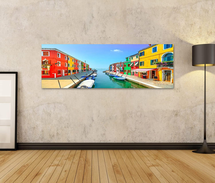 islandburner Bild auf Leinwand Wahrzeichen Venedigs Burano Insel Kanal Bunte Häuser Und Boote Italie