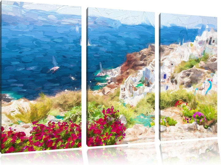 Pixxprint Griechische Küste als Leinwandbild/Grösse: 3 Teilig (120x80 cm) cm/Wandbild/Kunstdruck/fer