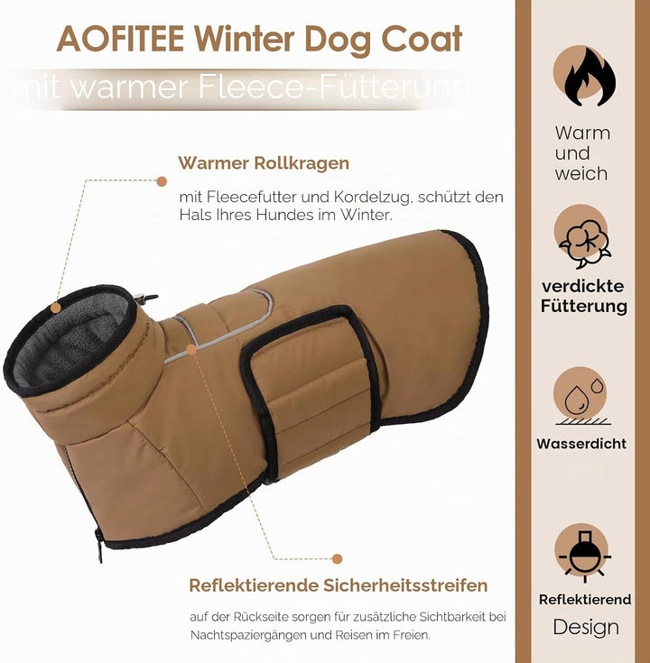 AOFITEE Hundemantel für Mittelgrosse Hunde, Warme Hundewinterjacke mit Eingebautem Geschirr, Reflekt