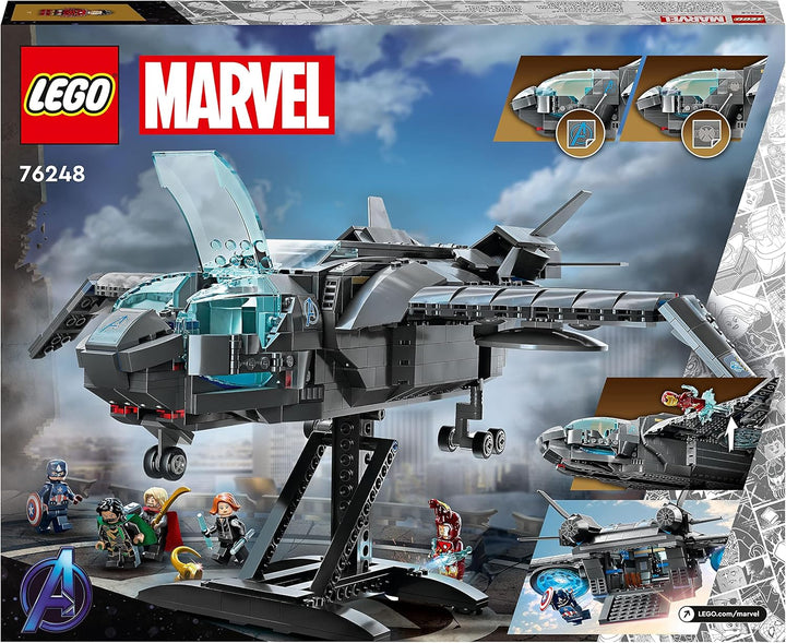 LEGO 76248 Marvel Der Quinjet der Avengers, Spielzeug Superhelden-Raumschiff mit Thor, Iron Man, Bla